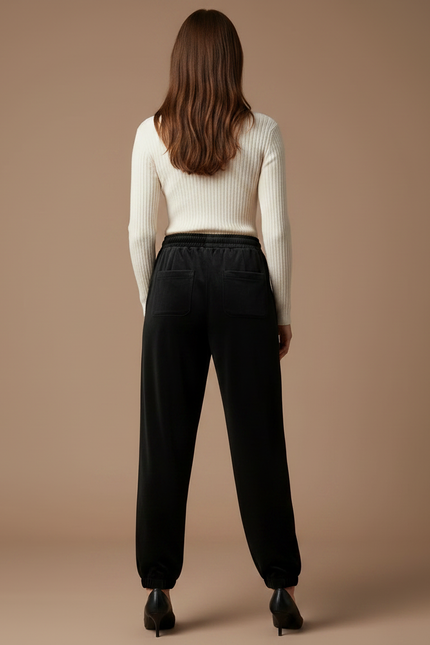 Pantalon Velours Noir Ample Cordon Décontracté Femme - vue 2