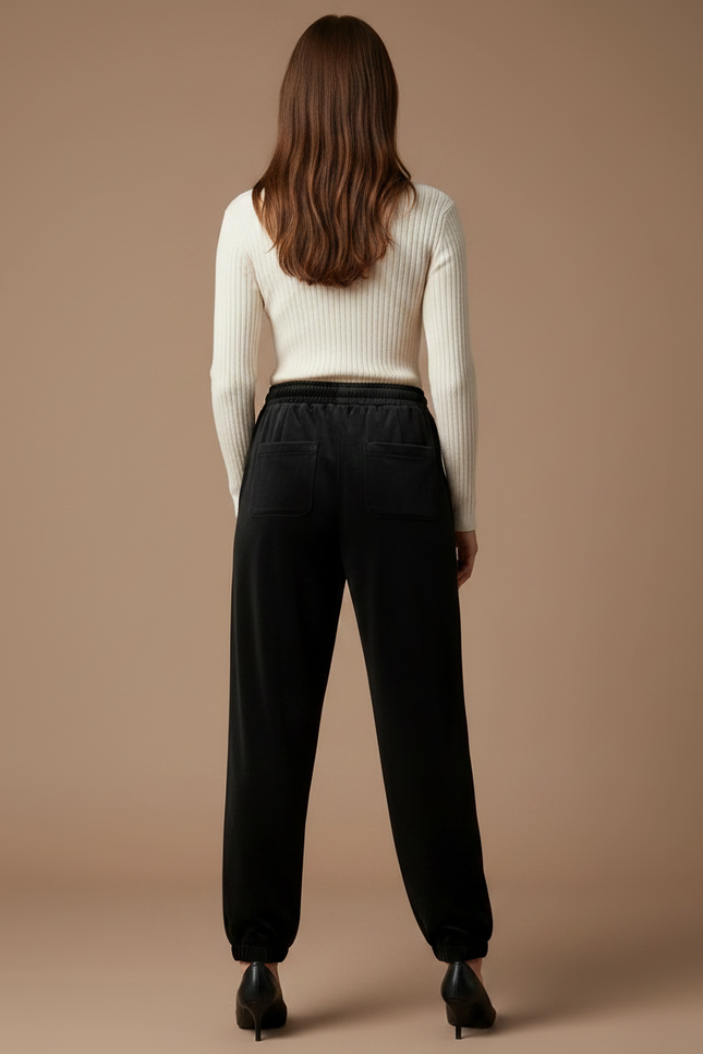 Pantalon Velours Noir Ample Cordon Décontracté Femme - vue 2
