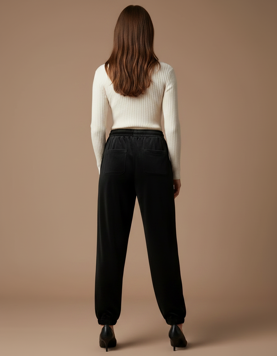 Pantalon Velours Noir Ample Cordon Décontracté Femme - vue 2