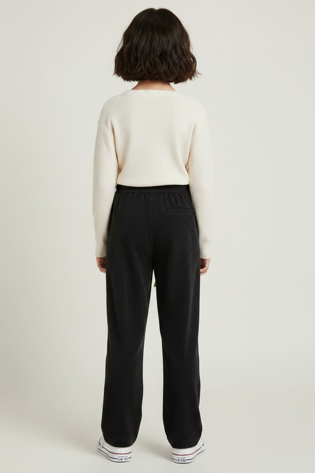 Pantalon Velours Noir Côtelé Ample Cordon Décontracté - Cordé - vue 2