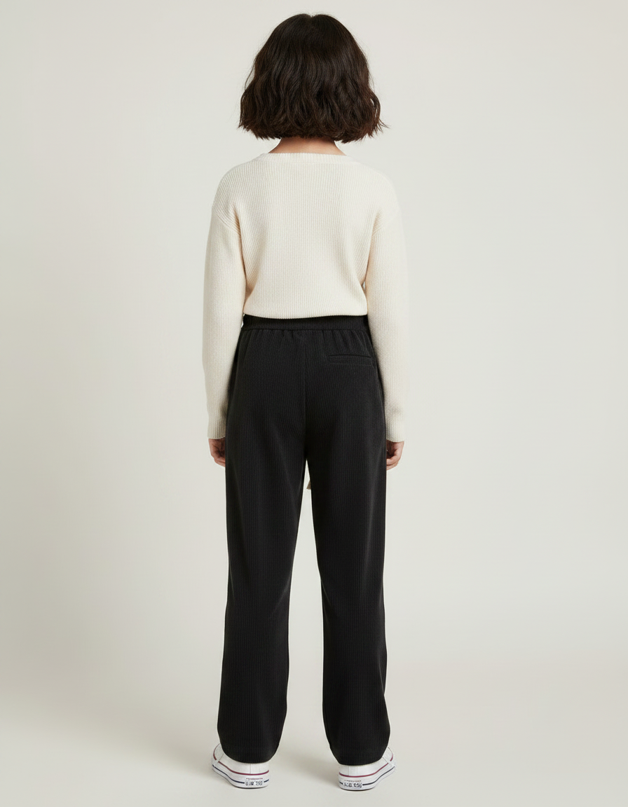 Pantalon Velours Noir Côtelé Ample Cordon Décontracté - Cordé - vue 2