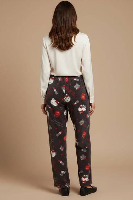 Pantalon Velours Gris Imprimé Hello Kitty Ample Chaud - vue 2