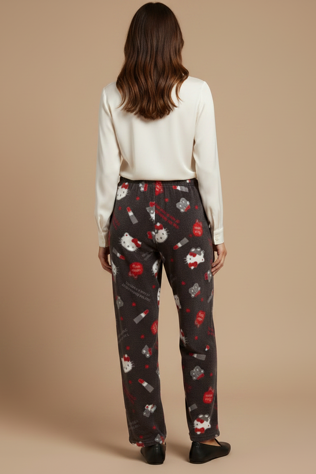 Pantalon Velours Gris Imprimé Hello Kitty Ample Chaud - vue 2