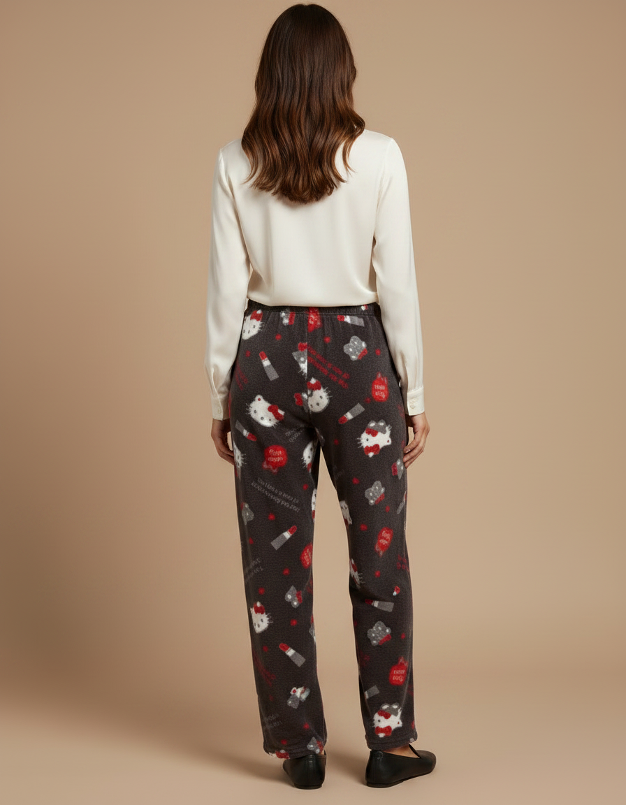 Pantalon Velours Gris Imprimé Hello Kitty Ample Chaud - vue 2