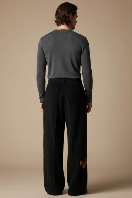 Pantalon Velours Noir Ample Imprimé Décontracté Homme - vue 2