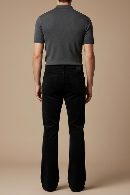 Pantalon Velours Noir Évasé Homme Côtelé Classique - vue 2