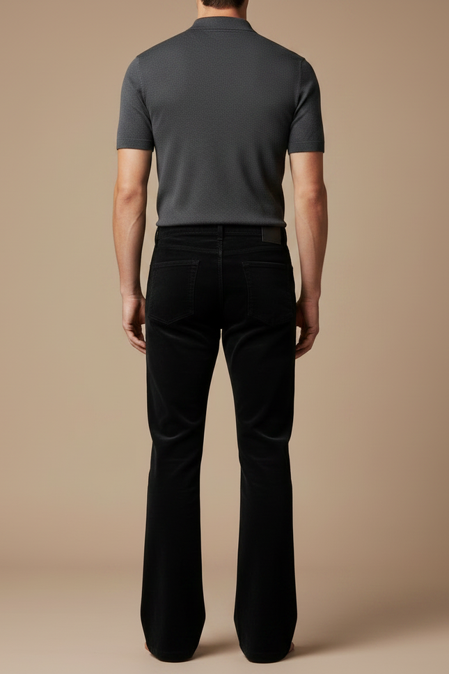 Pantalon Velours Noir Évasé Homme Côtelé Classique - vue 2