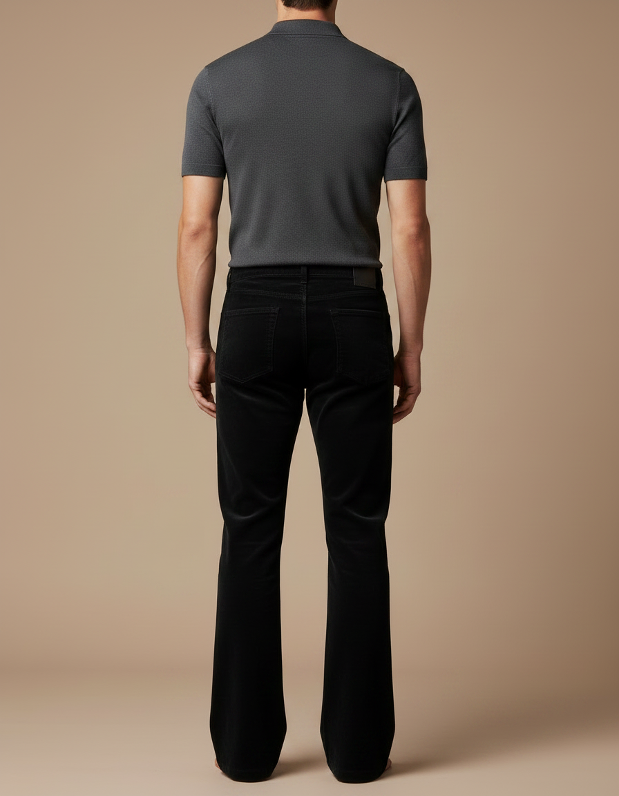 Pantalon Velours Noir Évasé Homme Côtelé Classique - vue 2