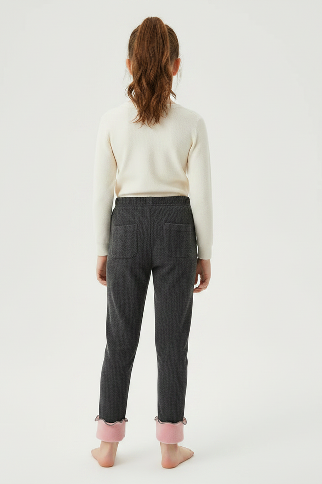 Pantalon Velours Gris Épais Doublé Rose Fille - vue 2