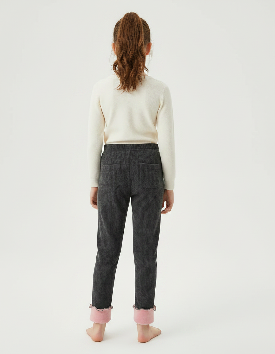 Pantalon Velours Gris Épais Doublé Rose Fille - vue 2