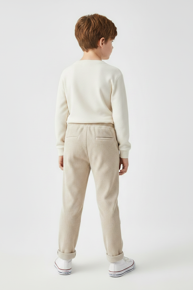 Pantalon Velours Côtelé Beige Décontracté Enfant - Cordé - vue 2