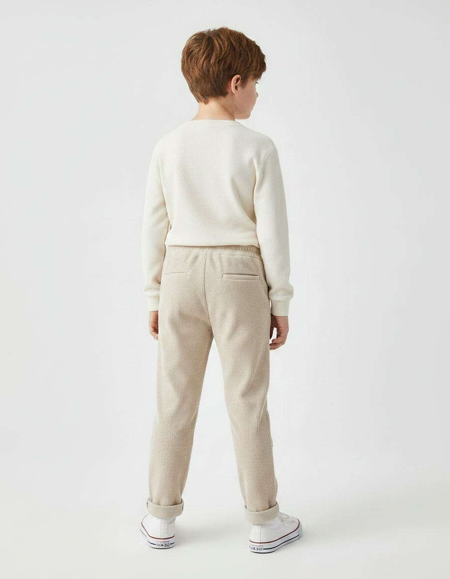 Pantalon Velours Côtelé Beige Décontracté Enfant - Cordé - vue 2