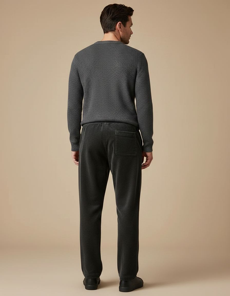 Pantalon Velours Côtelé Homme Droit Décontracté Noir - Cordé - vue 2