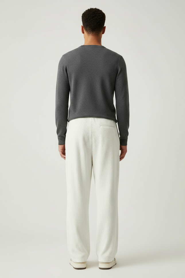 Pantalon Velours Côtelé Blanc Cassé Ample Décontracté Homme - Beige Cordé - vue 2