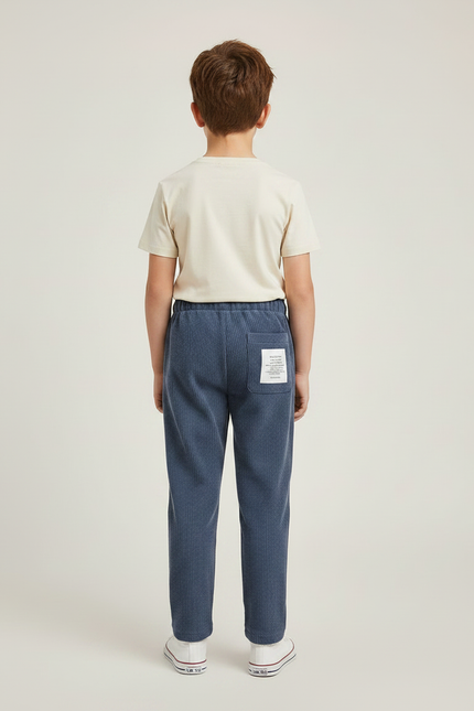 Pantalon Velours Bleu Côtelé Enfant Décontracté Droit - Cordé - vue 2