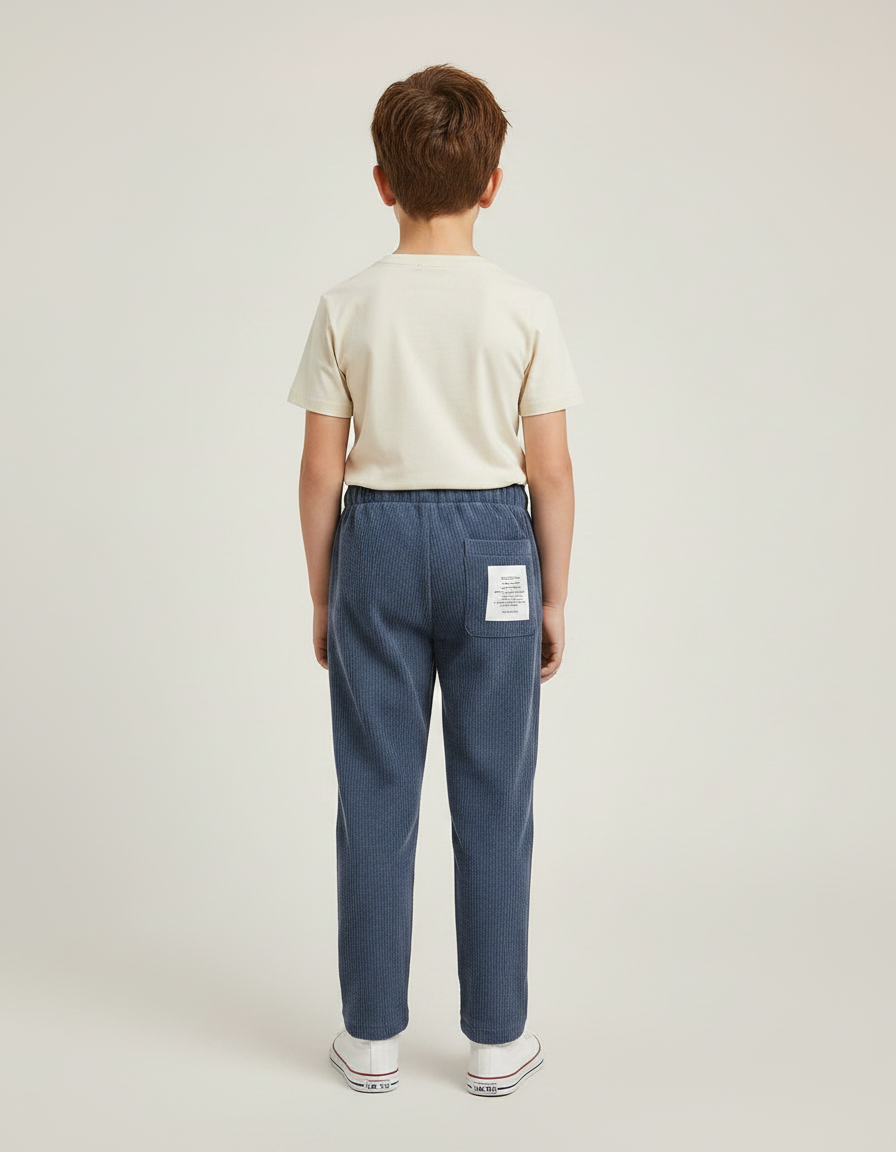 Pantalon Velours Bleu Côtelé Enfant Décontracté Droit - Cordé - vue 2