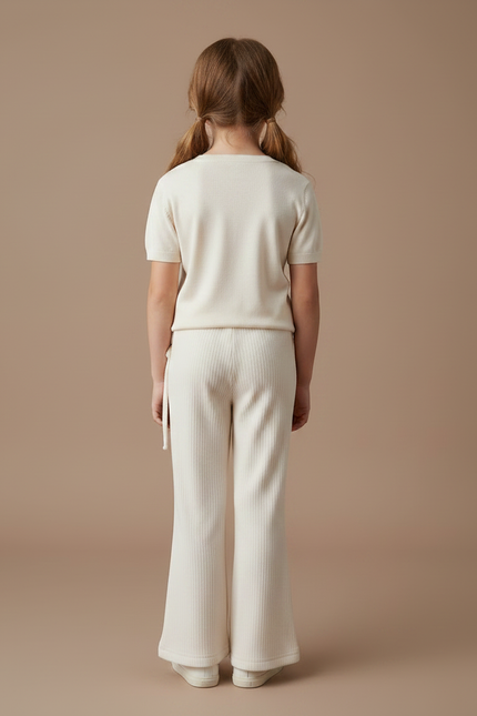 Pantalon Velours Crème Côtelé Évasé Enfant Confortable - Beige Cordé - vue 2