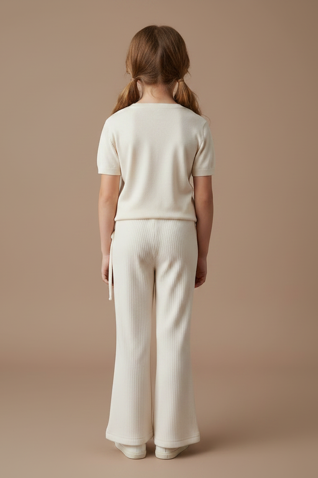 Pantalon Velours Crème Côtelé Évasé Enfant Confortable - Beige Cordé - vue 2