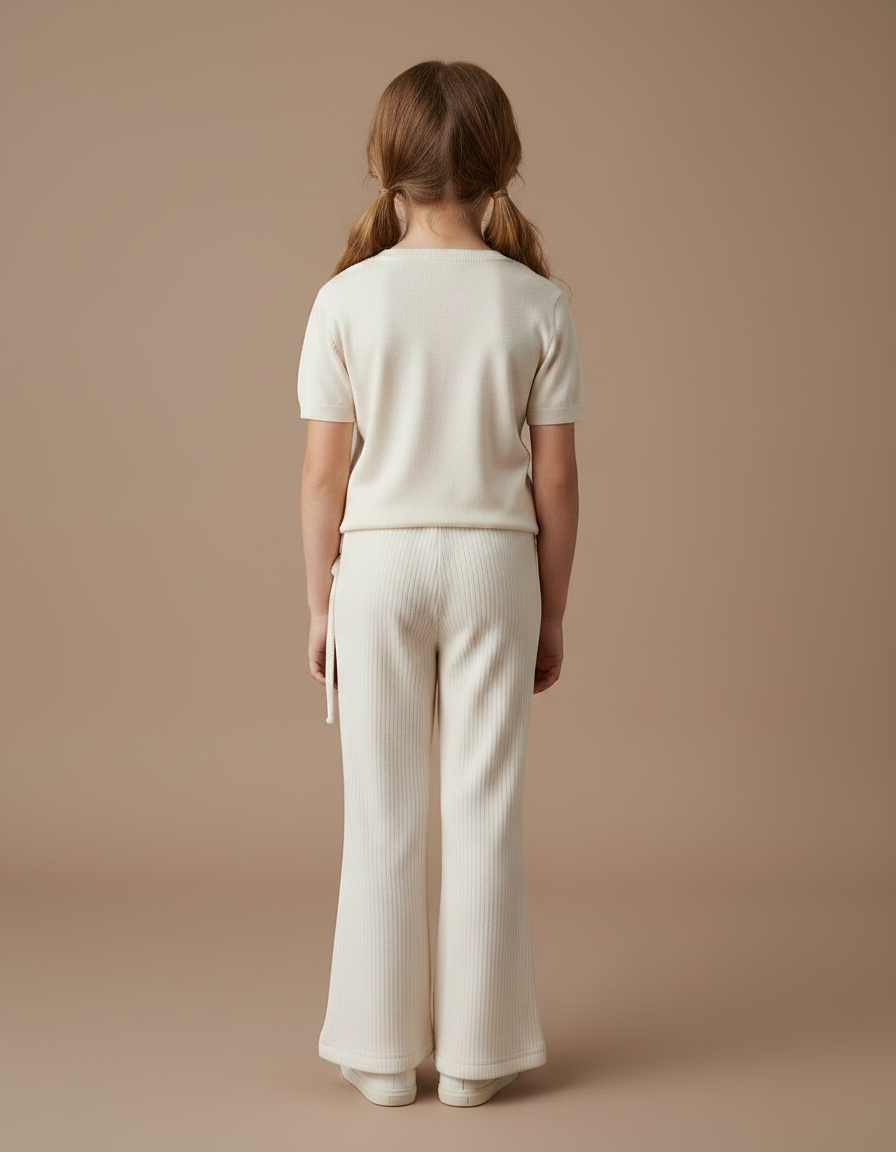 Pantalon Velours Crème Côtelé Évasé Enfant Confortable - Beige Cordé - vue 2