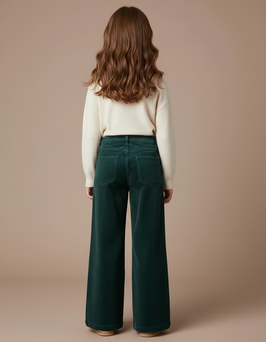 Pantalon Velours Vert Côtelé Large Droit Enfant - Cordé - vue 2