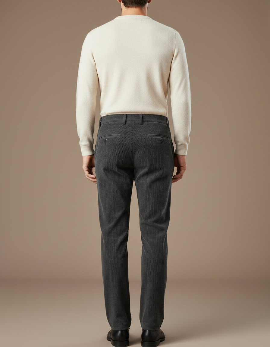 Pantalon Velours Gris Côtelé Droit Classique Homme - Cordé - vue 2