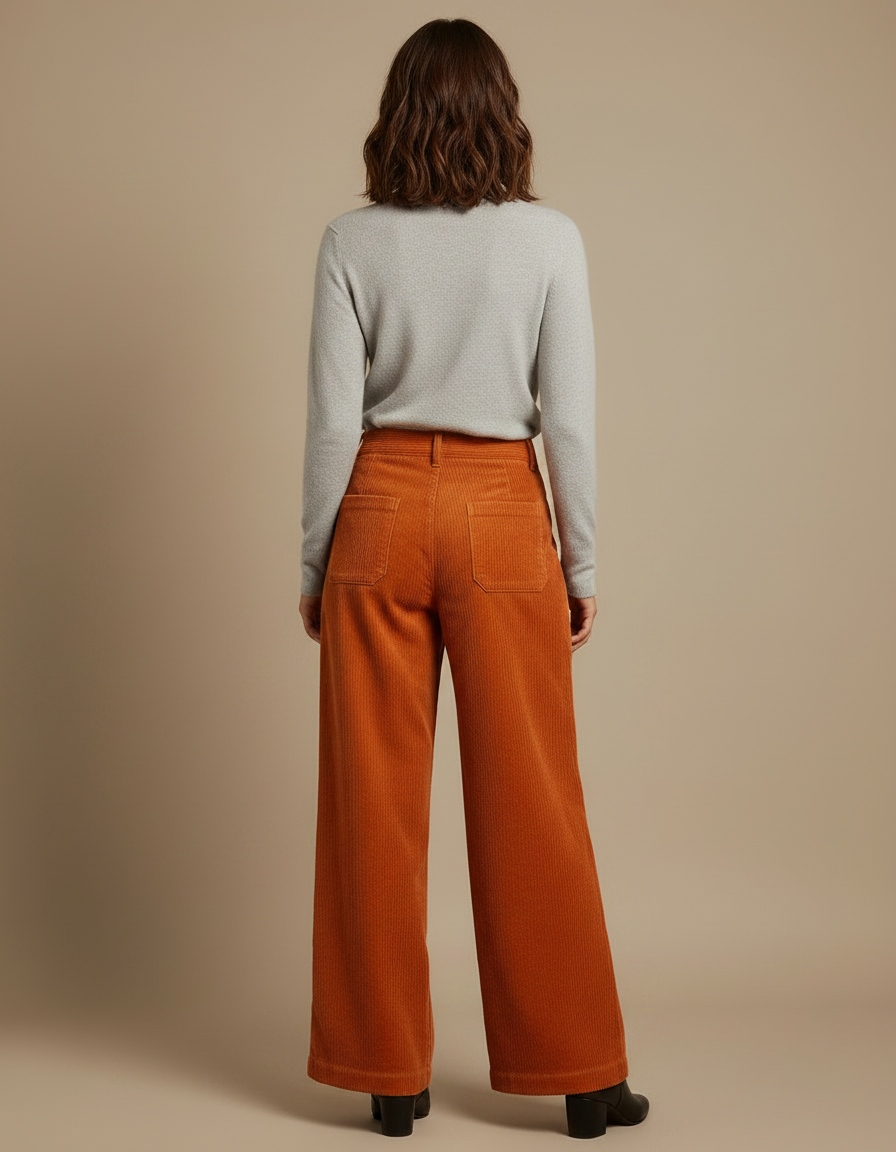 Pantalon Velours Orange - Cordé - vue 2