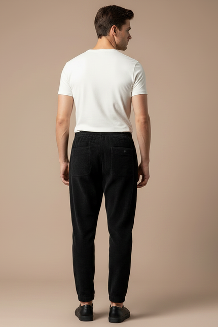 Pantalon Velours Côtelé Noir Droit Homme Décontracté - Cordé - vue 2