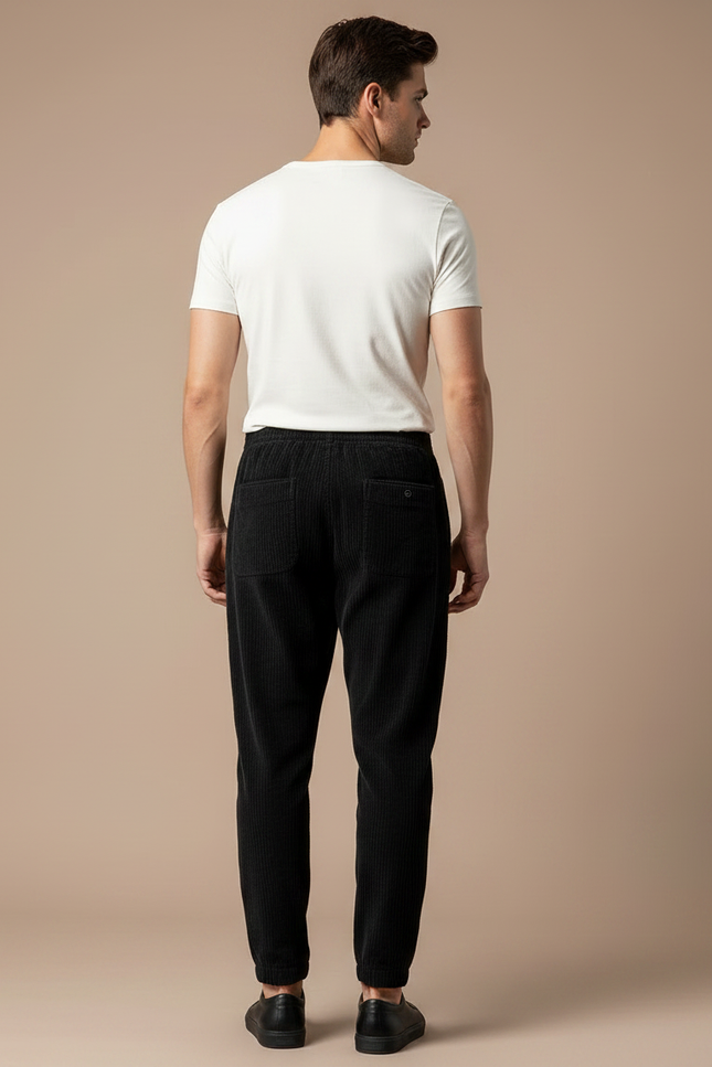 Pantalon Velours Côtelé Noir Droit Homme Décontracté - Cordé - vue 2