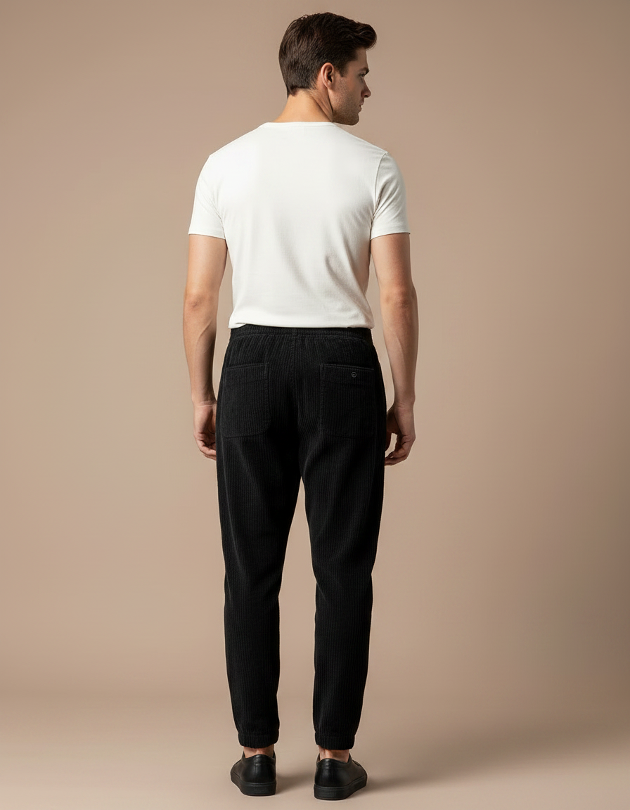 Pantalon Velours Côtelé Noir Droit Homme Décontracté - Cordé - vue 2