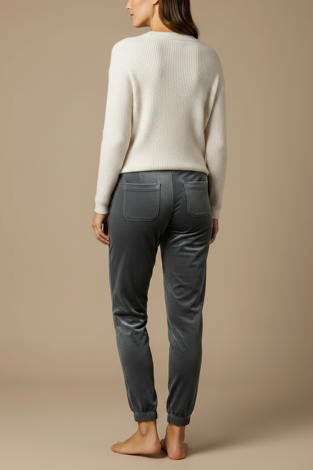 Pantalon Velours Gris Jogger Doux Confortable Femme - vue 2
