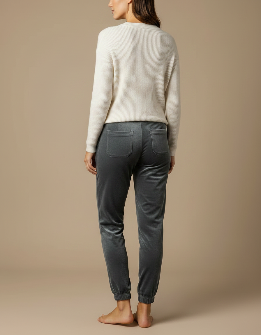 Pantalon Velours Gris Jogger Doux Confortable Femme - vue 2