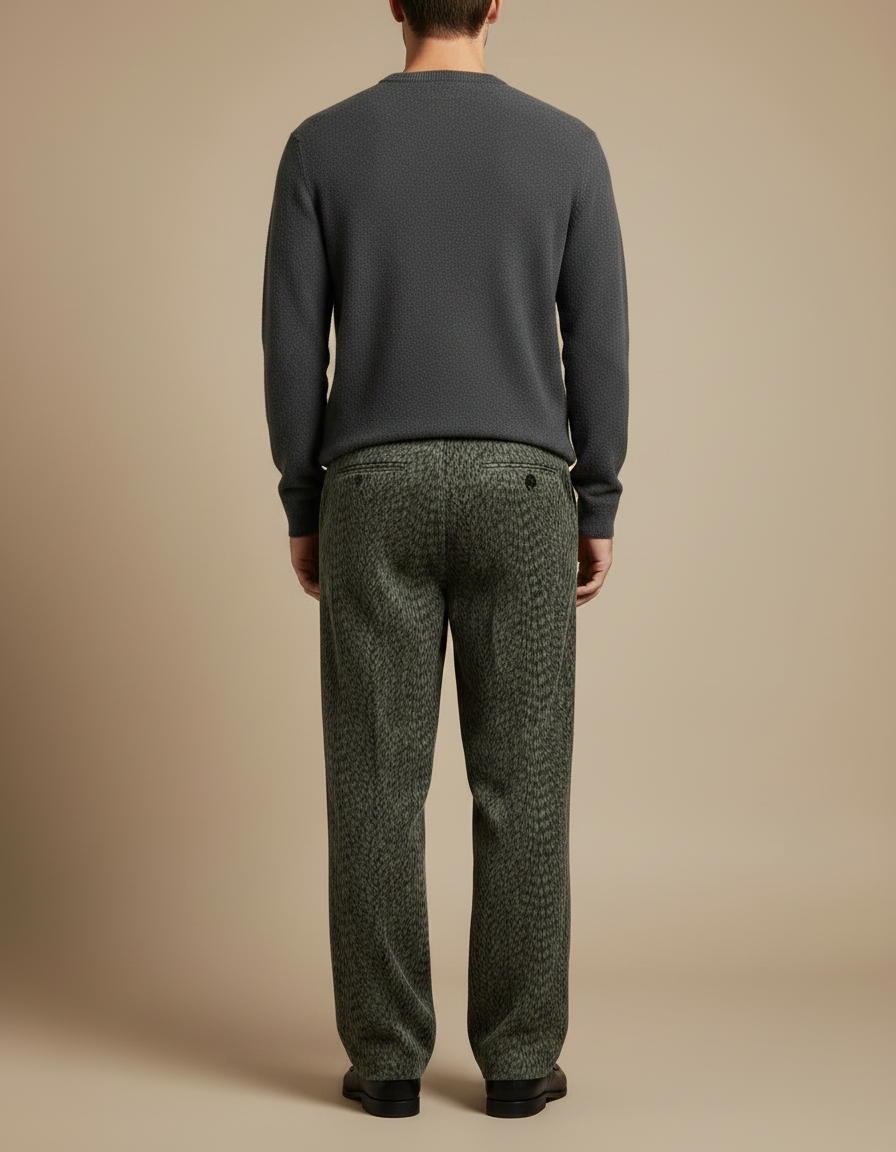 Pantalon Velours Vert Imprimé Léopard Ample Homme - vue 2