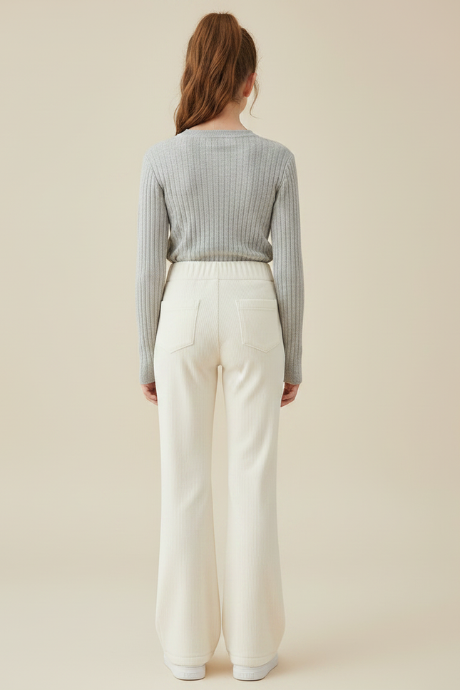 Pantalon Velours Crème Côtelé Évasé Confortable Fille - Beige Cordé - vue 2