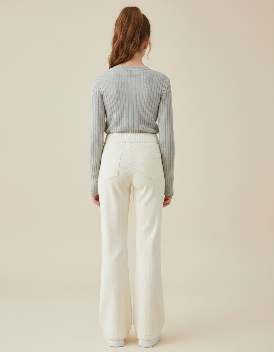 Pantalon Velours Crème Côtelé Évasé Confortable Fille - Beige Cordé - vue 2