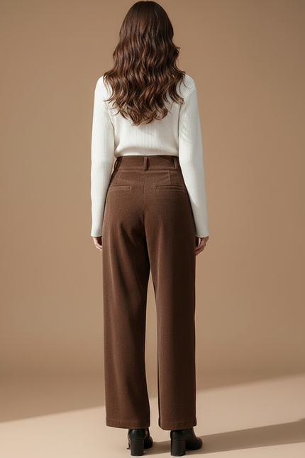 Pantalon Velours Côtelé Marron Large Taille Haute Hiver - Cordé - vue 2