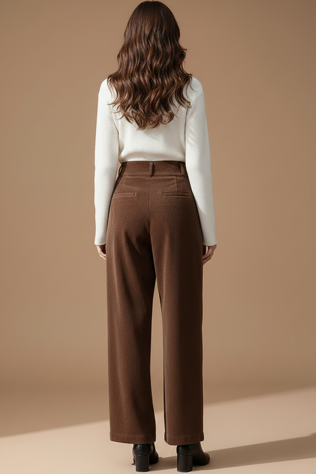 Pantalon Velours Côtelé Marron Large Taille Haute Hiver - Cordé - vue 2