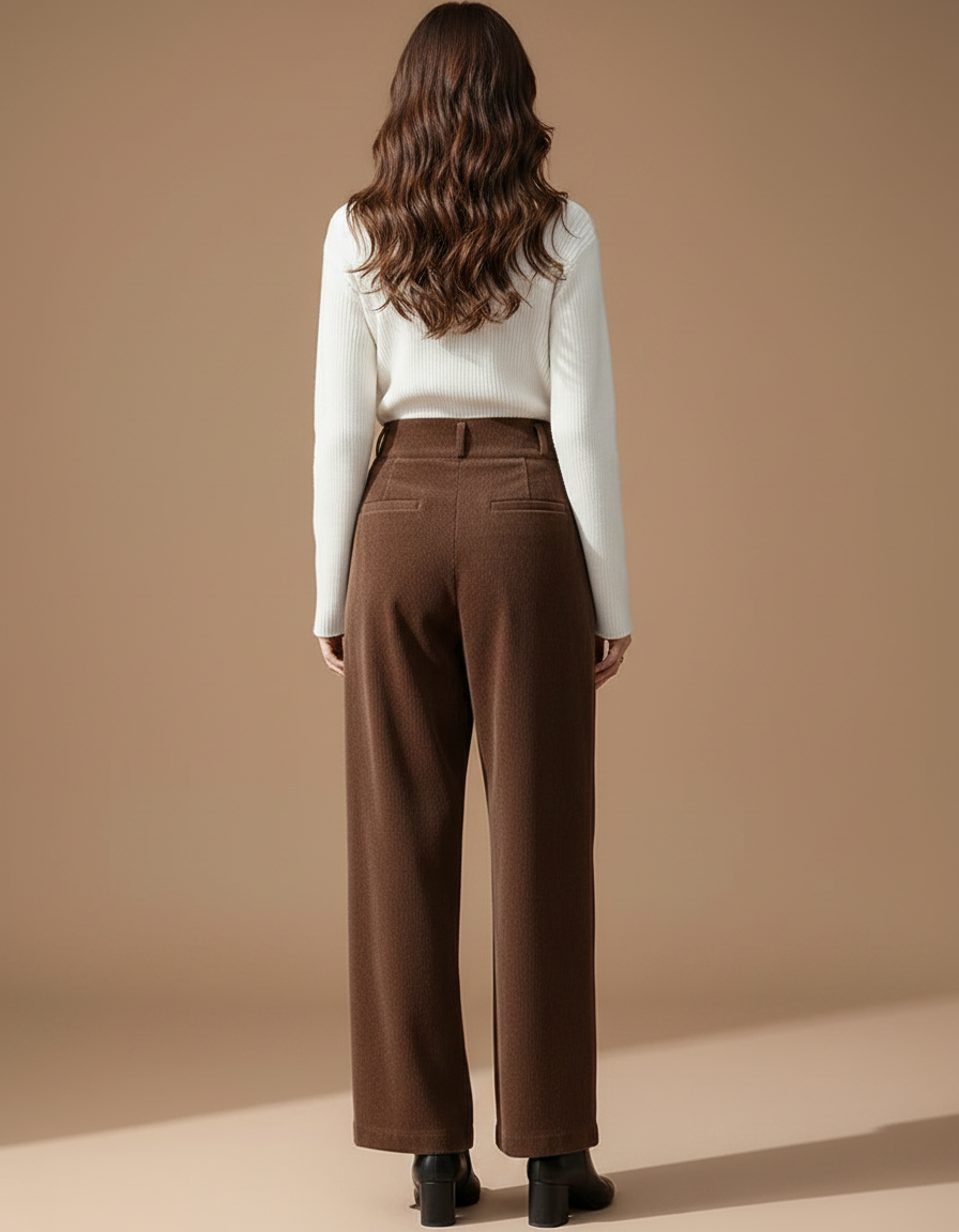 Pantalon Velours Côtelé Marron Large Taille Haute Hiver - Cordé - vue 2