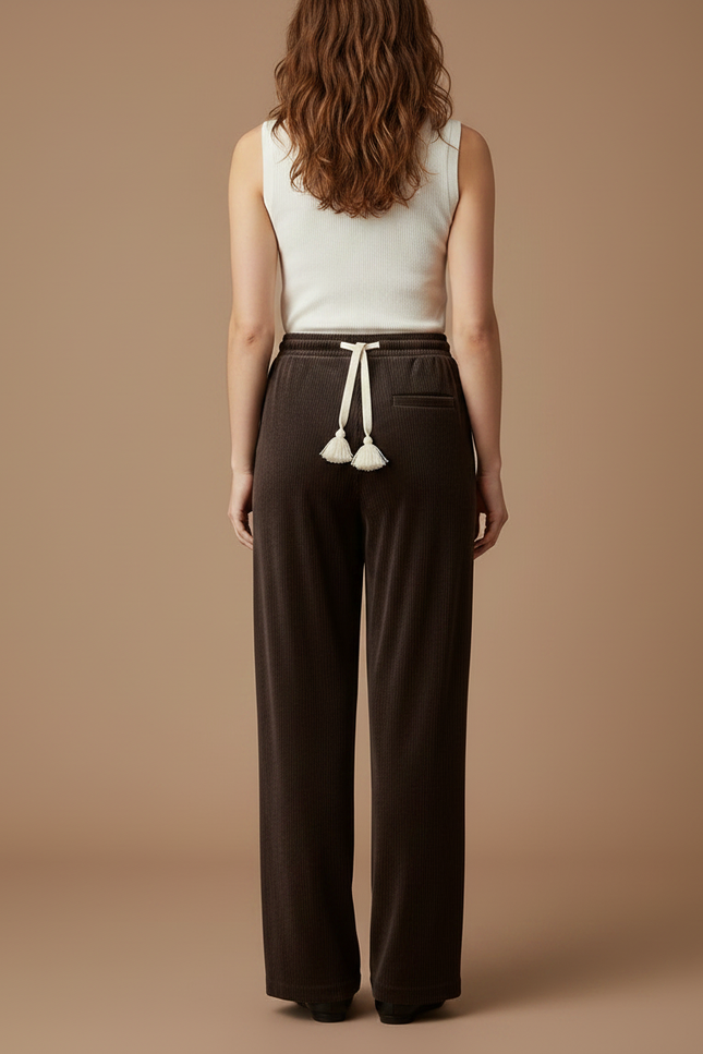 Pantalon Velours Côtelé Marron Large Décontracté Femme - Cordé - vue 2