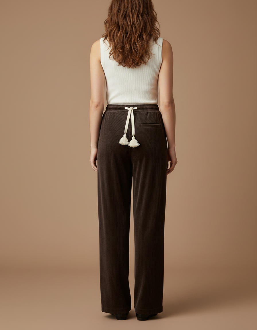 Pantalon Velours Côtelé Marron Large Décontracté Femme - Cordé - vue 2