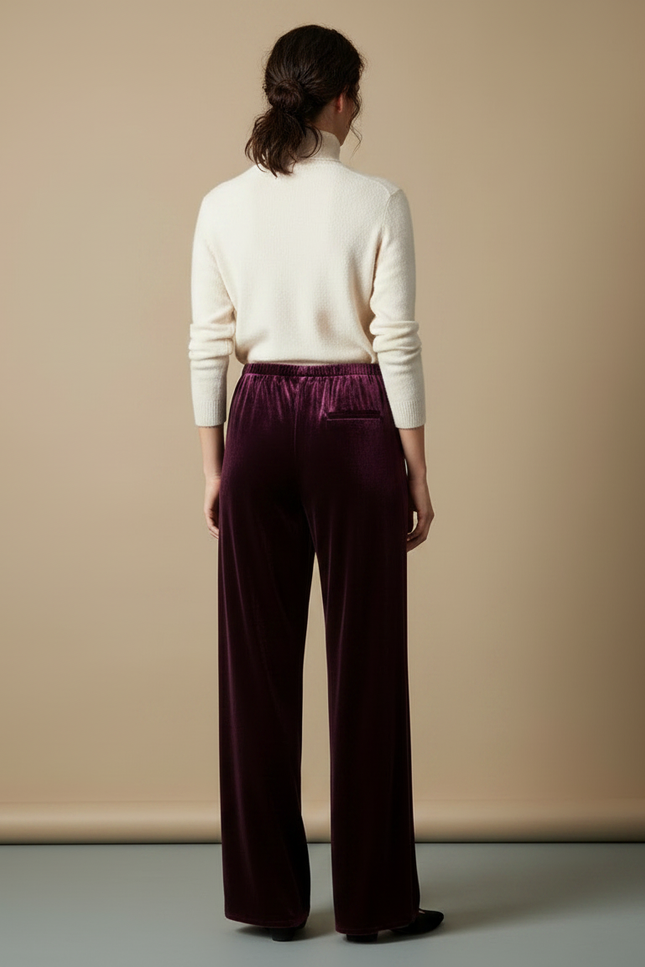 Pantalon Velours Bordeaux Ample Fluide Décontracté Femme - vue 2