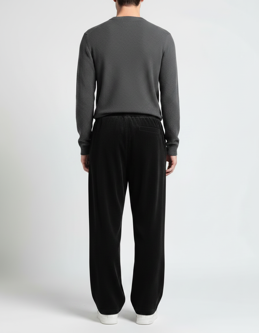 Pantalon Velours Noir Côtelé Ample Décontracté - Cordé - vue 2