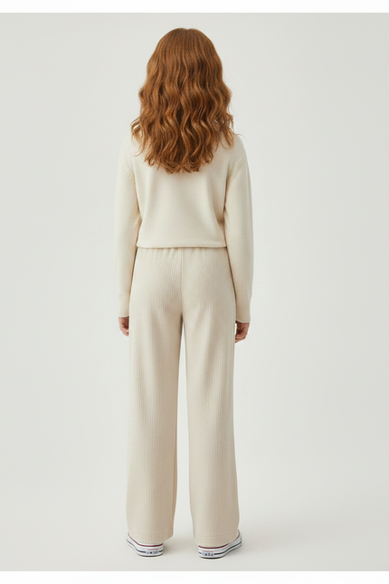 Pantalon Velours Beige Côtelé Ample Fille Confortable - Cordé - vue 2