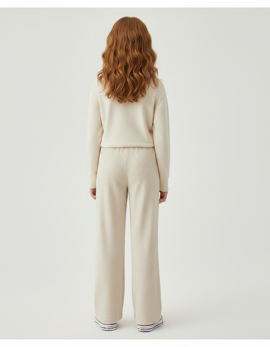 Pantalon Velours Beige Côtelé Ample Fille Confortable - Cordé - vue 2