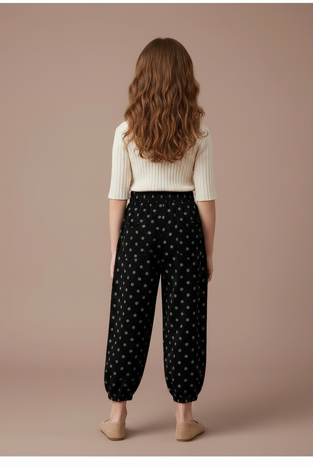 Pantalon Velours Noir Ample Points Décontracté Enfant - vue 2