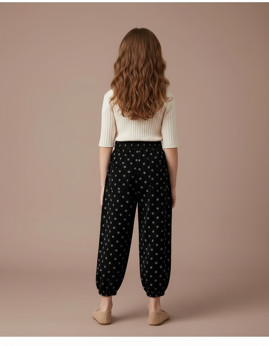Pantalon Velours Noir Ample Points Décontracté Enfant - vue 2
