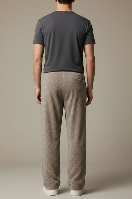 Pantalon Velours Beige Carreaux Ample Cordon Homme - vue 2
