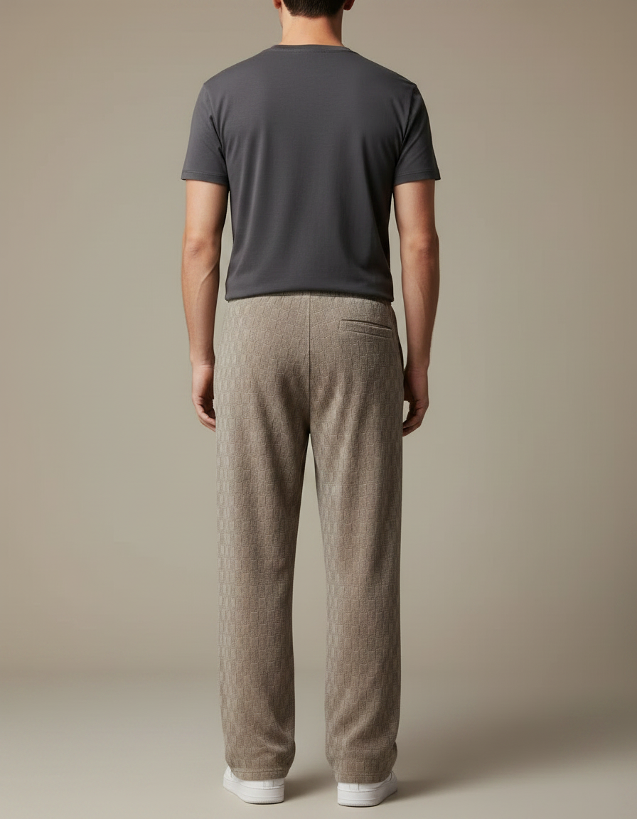 Pantalon Velours Beige Carreaux Ample Cordon Homme - vue 2