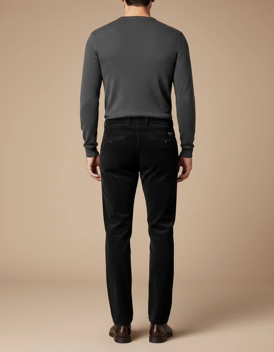 Pantalon Velours Noir Côtelé Droit Homme Business - vue 2