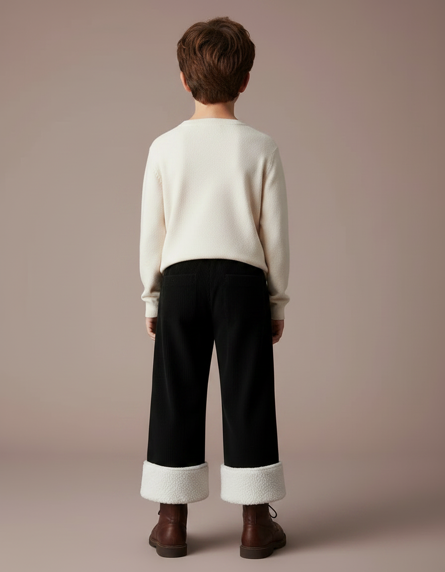 Pantalon Velours Noir Côtelé Ample Doublé Enfant - Cordé - vue 2
