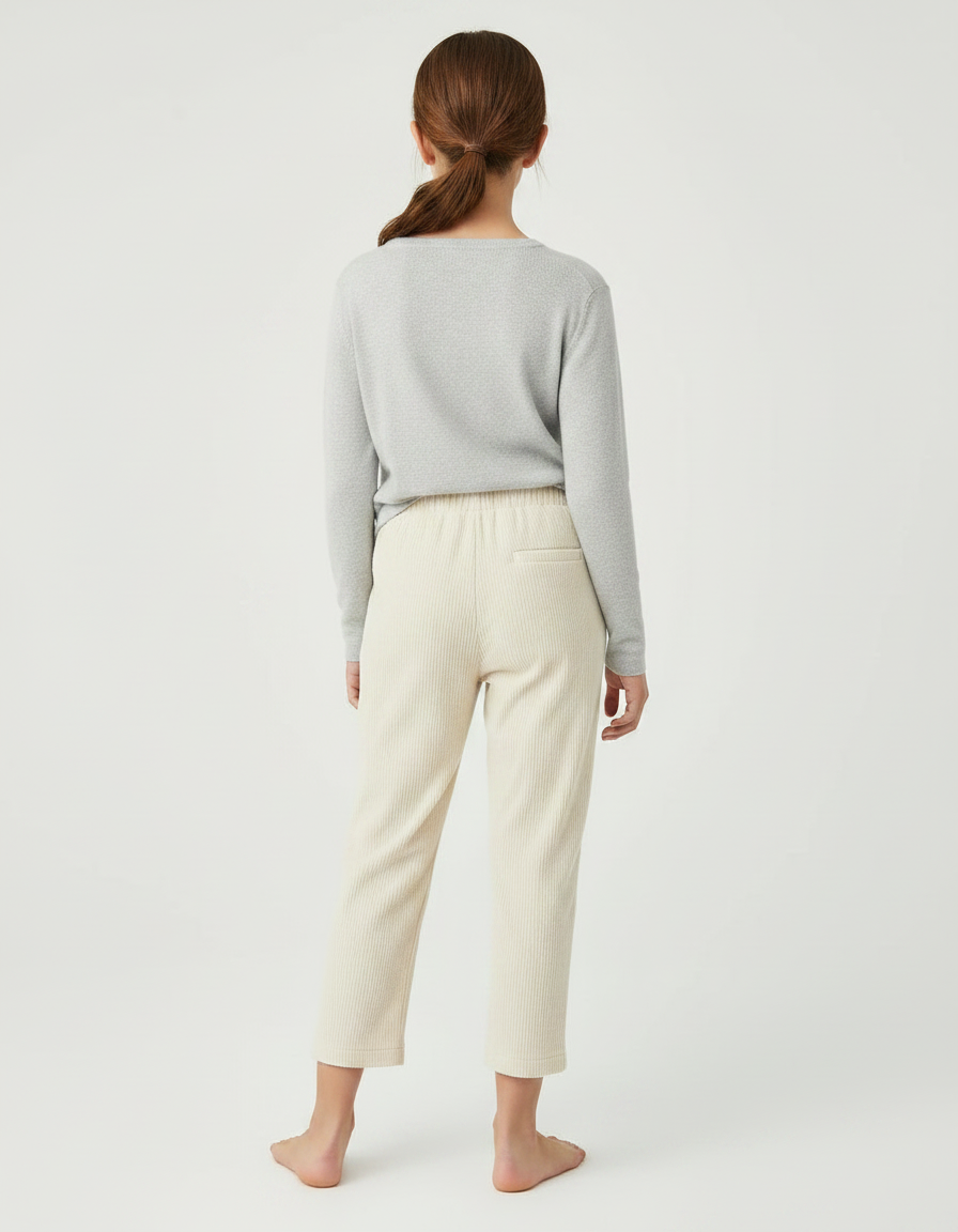 Pantalon Velours Beige Côtelé Ample Enfant Décontracté - vue 2